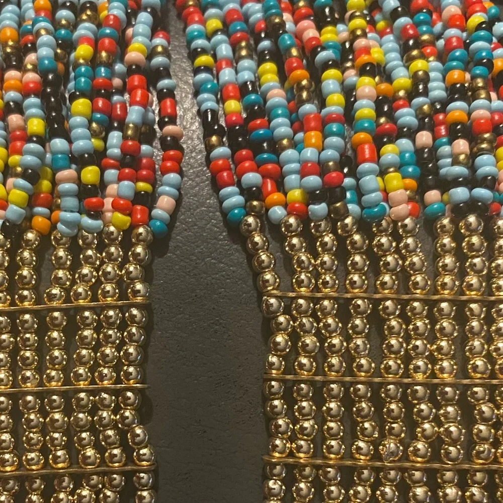 Beautiful Multicolored & Gold 20 Strand Seed Bead Statement Necklace 27”